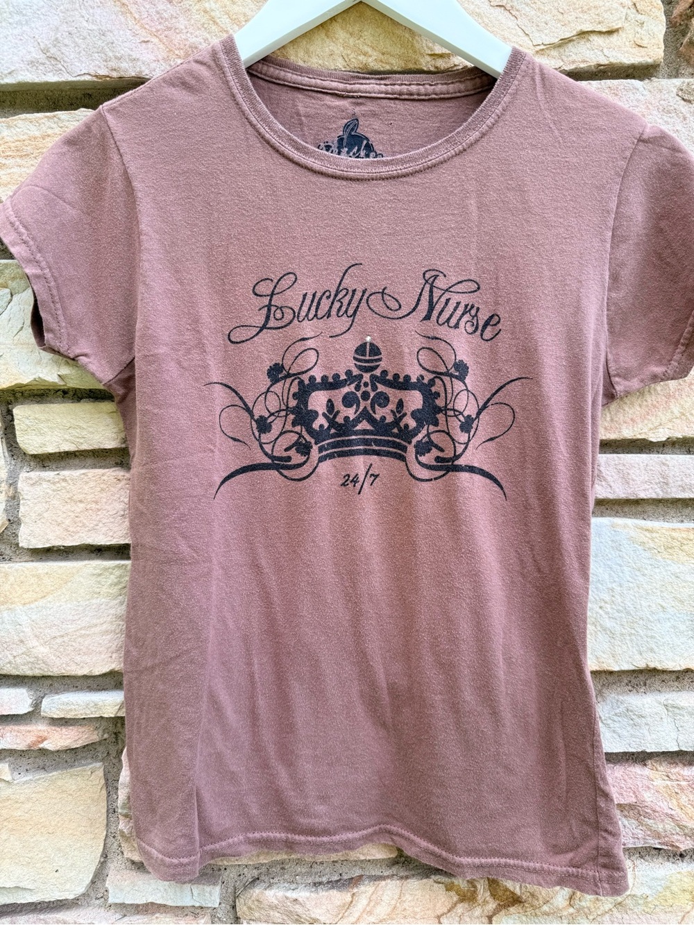 Vintage by Peaches Lucky Nurse Graphic Tee — light brown Sz. S 100%cotton